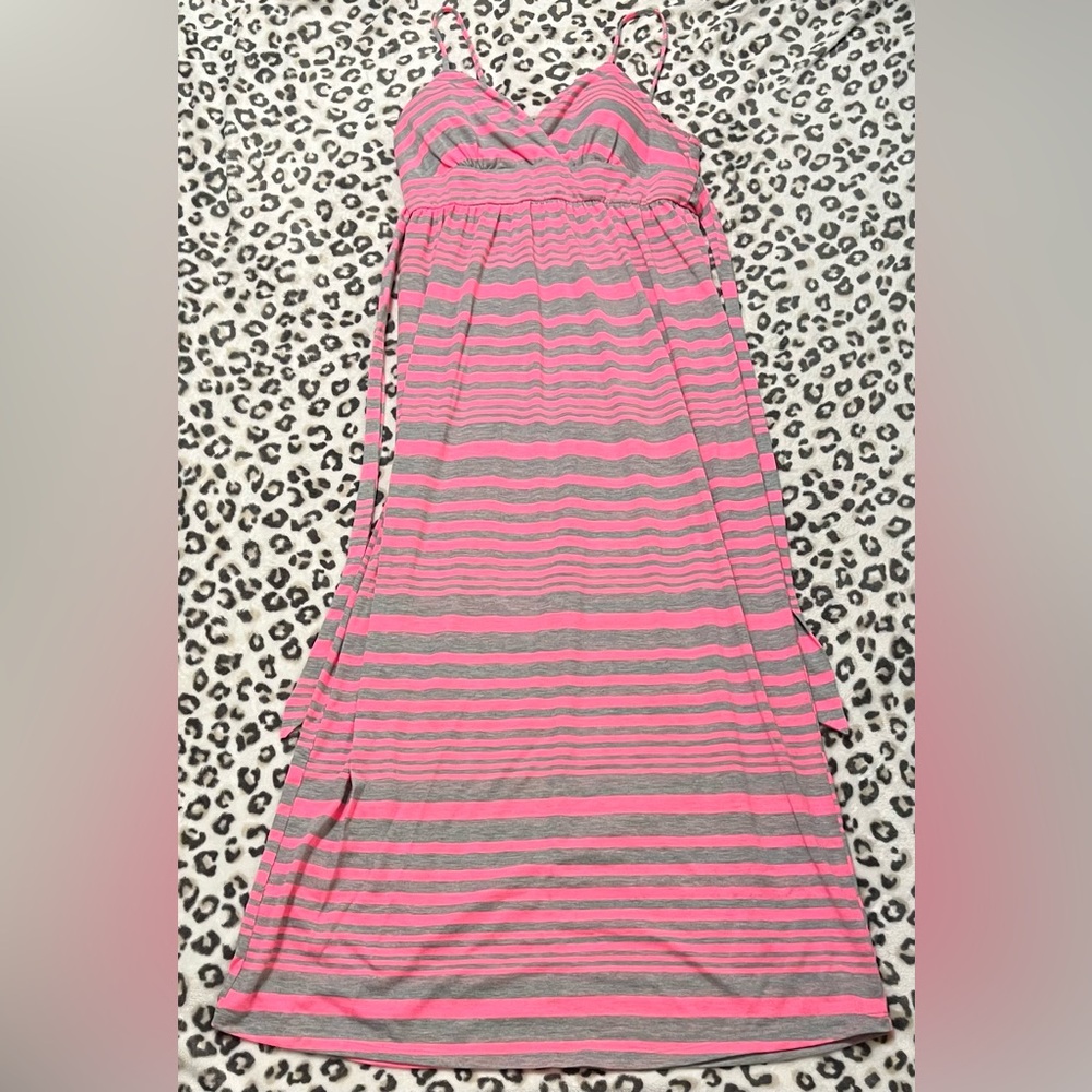 No Boundaries Pink and Gray Striped Maxi Dress